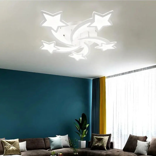 Lustra LED cu telecomanda IPOMOEA 85W, 5 Stele, lumina Rece/Calda/Neutra, Dimabila, Alb