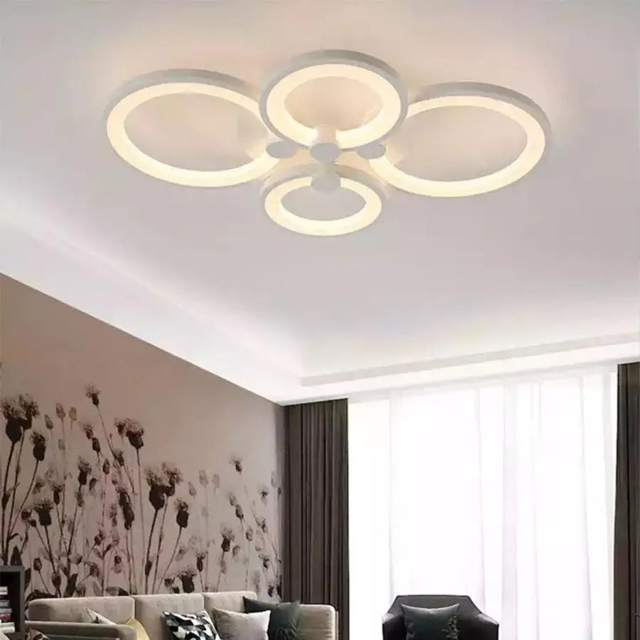 Lustra LED cu telecomanda ALANI 52W, 4 Cercuri, lumina Rece/Calda/Neutra, Dimabila, Alb
