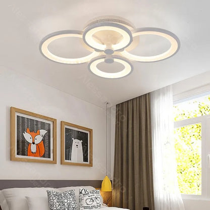 Lustra LED cu telecomanda ALANI 52W, 4 Cercuri, lumina Rece/Calda/Neutra, Dimabila, Alb