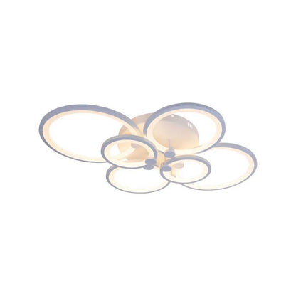 Lustra LED cu telecomanda ALANI 168W, 6 Cercuri, lumina Rece/Calda/Neutra, Dimabila, Alb