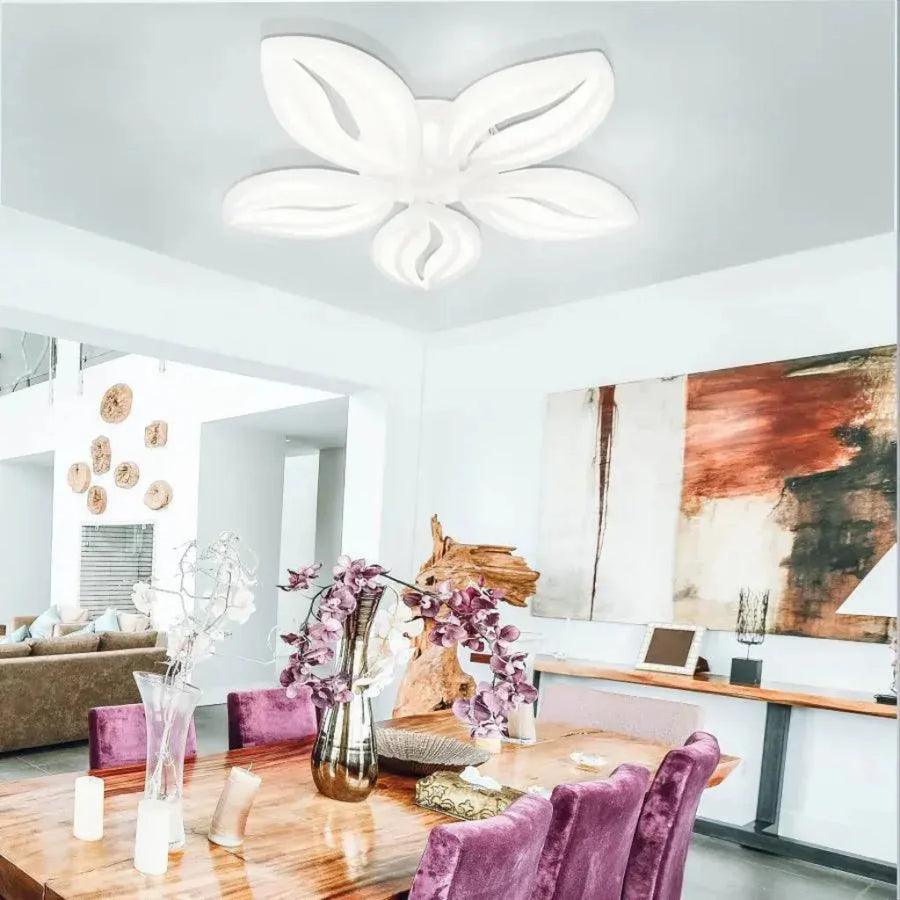 Lustra LED cu telecomanda ORCHID 66W, 5 Petale, lumina Rece/Calda/Neutra, Dimabila, Alb