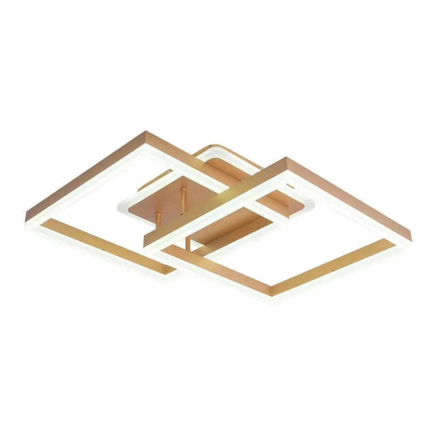 Lustra LED cu telecomanda ARWEN 142W, 2 Patrate, lumina Rece/Calda/Neutra, Dimabila, Auriu