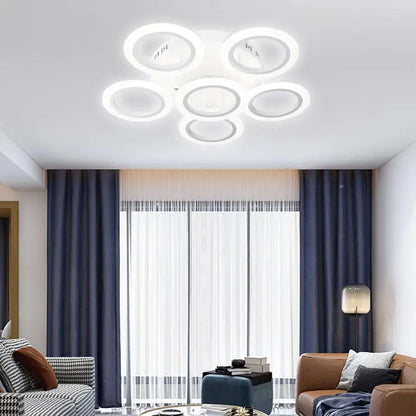 Lustra LED cu telecomanda BOEME 50W, 6 Cercuri, lumina Rece/Calda/Neutra, Dimabila, Alb