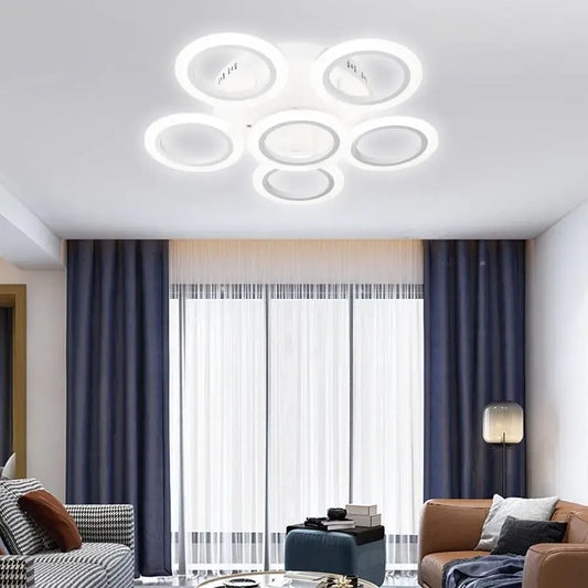 Lustra LED cu telecomanda BOEME 50W, 6 Cercuri, lumina Rece/Calda/Neutra, Dimabila, Alb