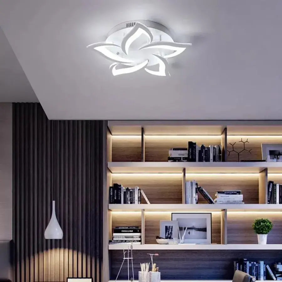 Lustra LED cu telecomanda LOTUS 54W, 5 Petale, lumina Rece/Calda/Neutra, Dimabila, Alb