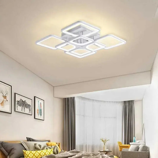 Lustra LED cu telecomanda ZOE 135W, 8 Patrate, lumina Rece/Calda/Neutra, Dimabila, Alb
