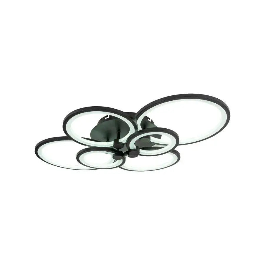 Lustra LED cu telecomanda ALANI 152W, 6 Cercuri, lumina Rece/Calda/Neutra, Dimabila, Negru