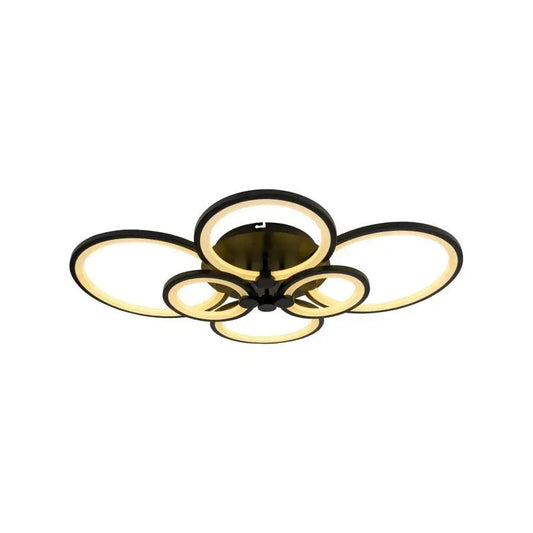 Lustra LED cu telecomanda ALANI 152W, 6 Cercuri, lumina Rece/Calda/Neutra, Dimabila, Negru
