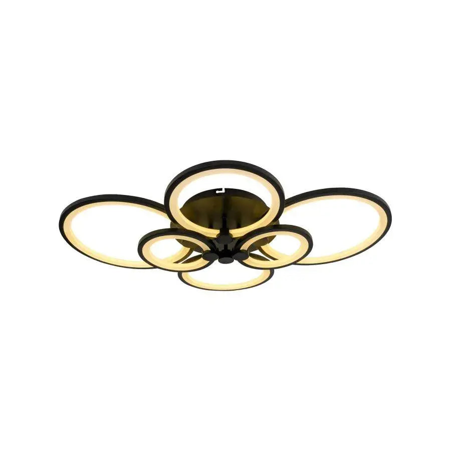 Lustra LED cu telecomanda ALANI 152W, 6 Cercuri, lumina Rece/Calda/Neutra, Dimabila, Negru