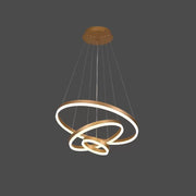 Lustra LED suspendata cu telecomanda ELIZABETH, 85W, 3 Cercuri, lumina Rece/Calda/Neutra, Dimabila, Auriu Lucios, Inaltime Reglabila