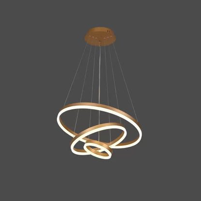 Lustra LED suspendata cu telecomanda ELIZABETH, 85W, 3 Cercuri, lumina Rece/Calda/Neutra, Dimabila, Auriu Lucios, Inaltime Reglabila