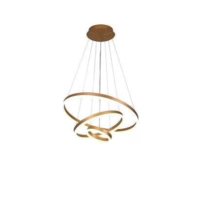 Lustra LED suspendata cu telecomanda ELIZABETH, 85W, 3 Cercuri, lumina Rece/Calda/Neutra, Dimabila, Auriu Lucios, Inaltime Reglabila