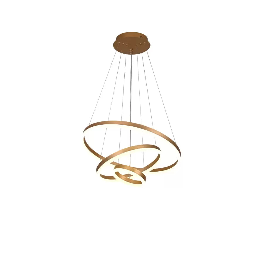Lustra LED suspendata cu telecomanda ELIZABETH, 85W, 3 Cercuri, lumina Rece/Calda/Neutra, Dimabila, Auriu Lucios, Inaltime Reglabila