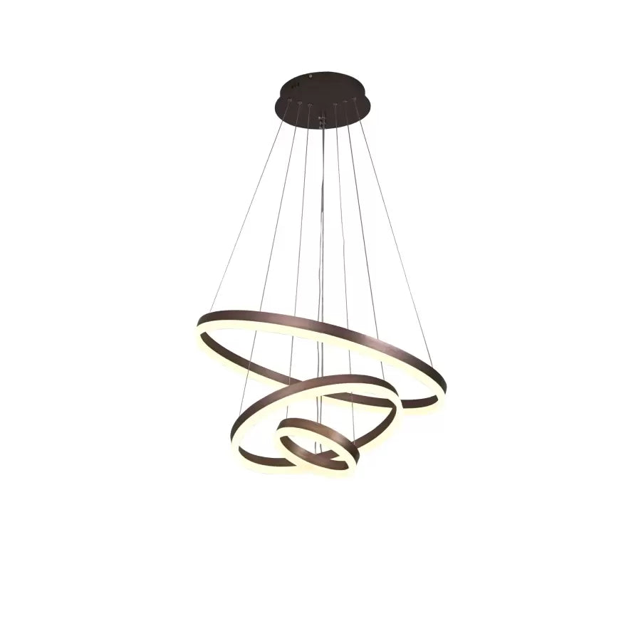 Lustra LED suspendata cu telecomanda EMANUELLE 152W, 3 Cercuri, lumina Rece/Calda/Neutra, Dimabila, Maro, Inaltime Reglabila