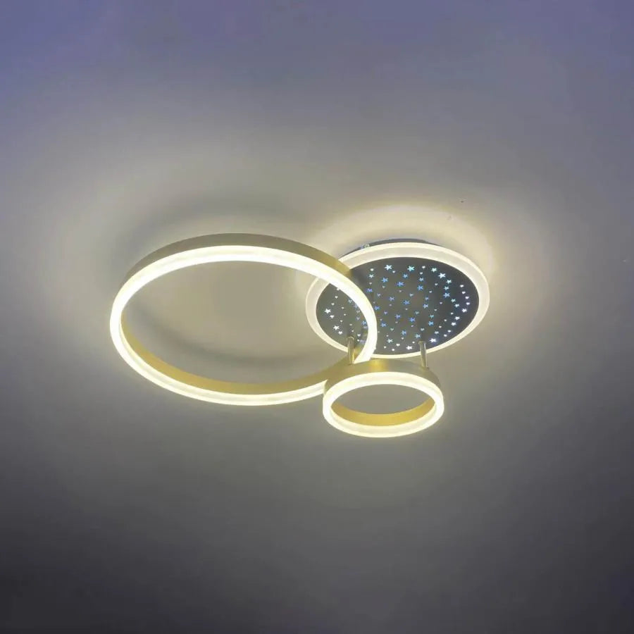 Lustra LED cu telecomanda HATEYA 136W, 2 Cercuri, lumina Rece/Calda/Neutra, Dimabila, Alb Auriu