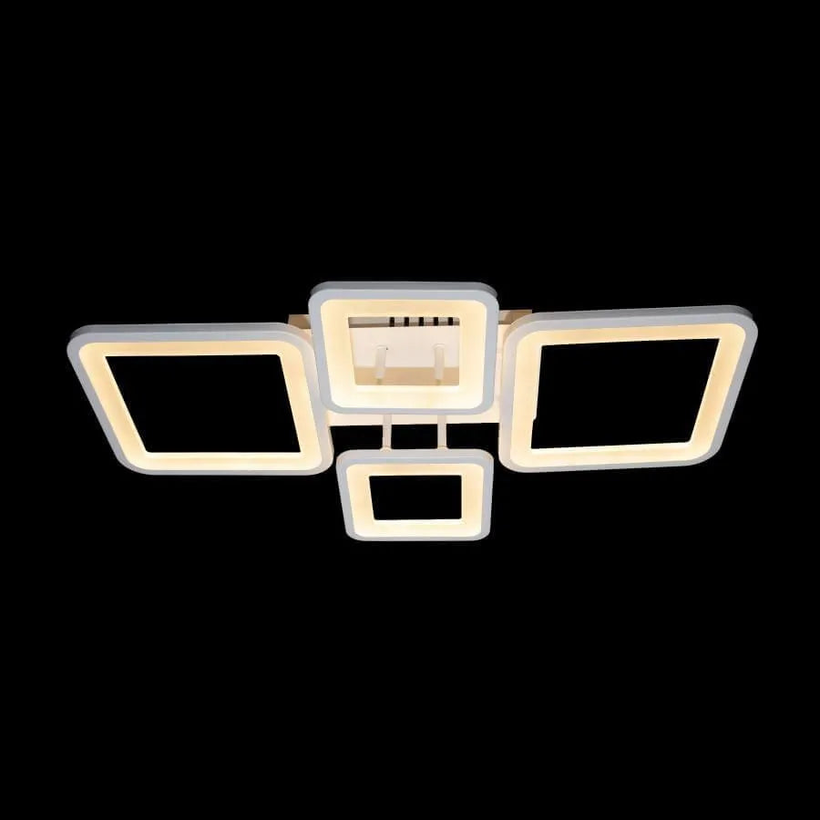 Lustra LED cu telecomanda ELLA 67W, 4 Patrate, lumina Rece/Calda/Neutra, Dimabila, Alb