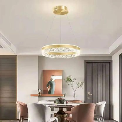 Lustra LED suspendata cu telecomanda BRINDA 124W, lumina Rece/Calda/Neutra, Dimabila, Auriu, Inaltime Reglabila