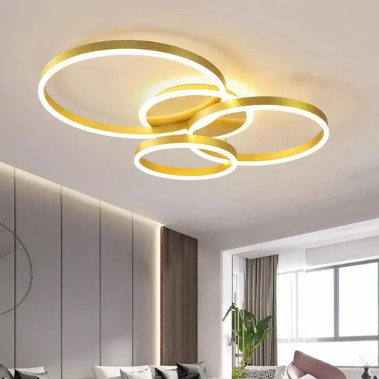 Lustra LED cu telecomanda LYRA 100W, 3 Cercuri, lumina Rece/Calda/Neutra, Dimabila, Auriu Periat