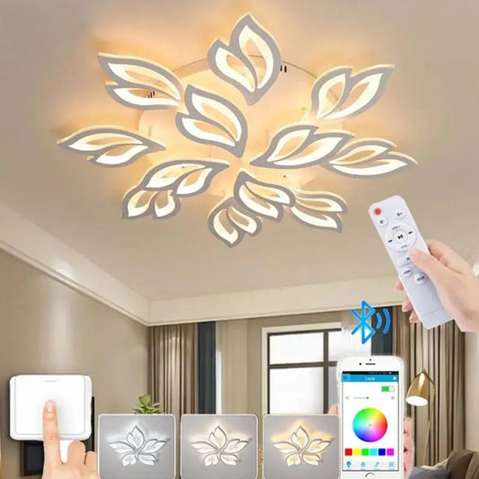 Lustra LED cu telecomanda LILY 147W, 12 Elemente, lumina Rece/Calda/Neutra, Dimabila, Alb