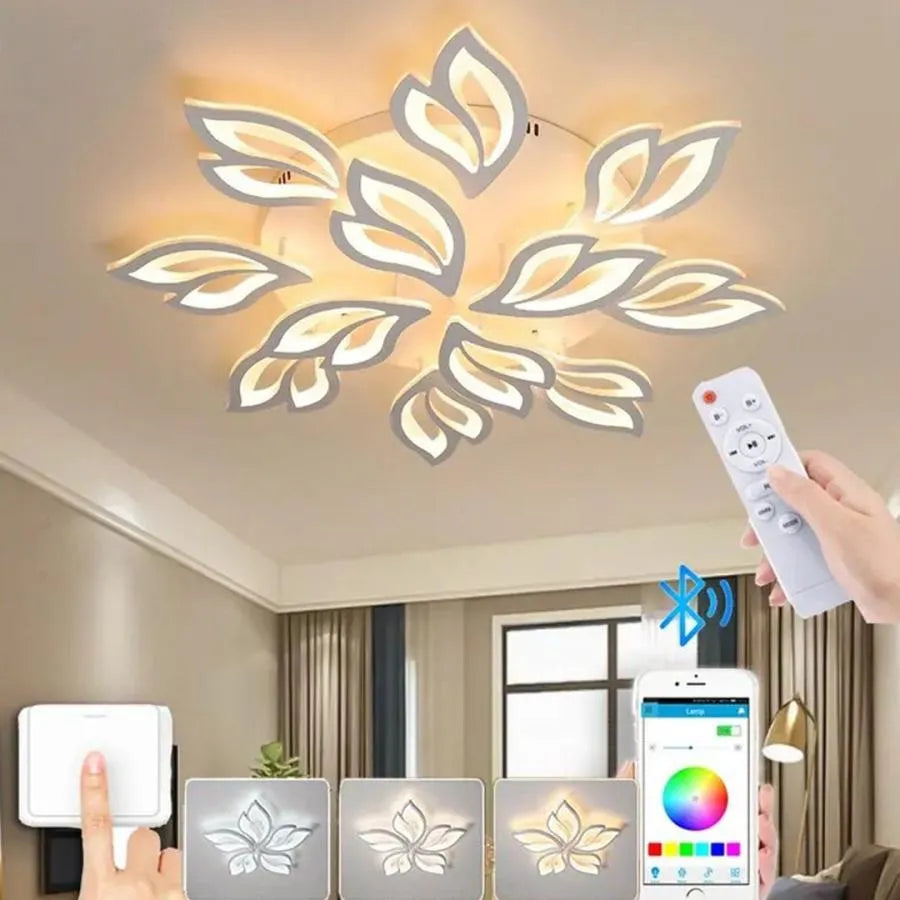 Lustra LED cu telecomanda LILY 147W, 12 Elemente, lumina Rece/Calda/Neutra, Dimabila, Alb