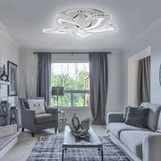 Lustra LED cu telecomanda si cristal Alejandro RGB 88W, 5 Flori, lumina Rece/Calda/Neutra, Dimabila, Crom Lucios