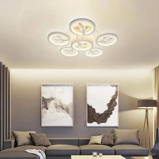 Lustra LED cu telecomanda si cristal DAISY 78W, 6 Elemente, lumina Rece/Calda/Neutra, Dimabila, Alb