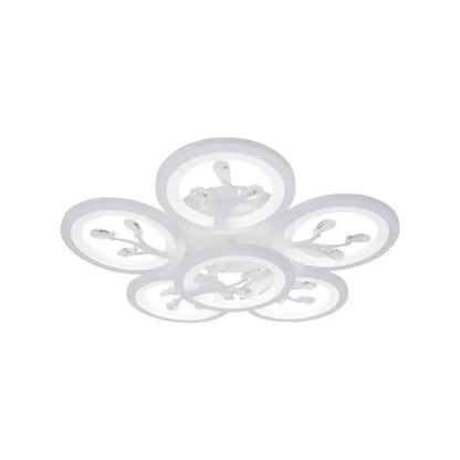 Lustra LED cu telecomanda si cristal DAISY 78W, 6 Elemente, lumina Rece/Calda/Neutra, Dimabila, Alb