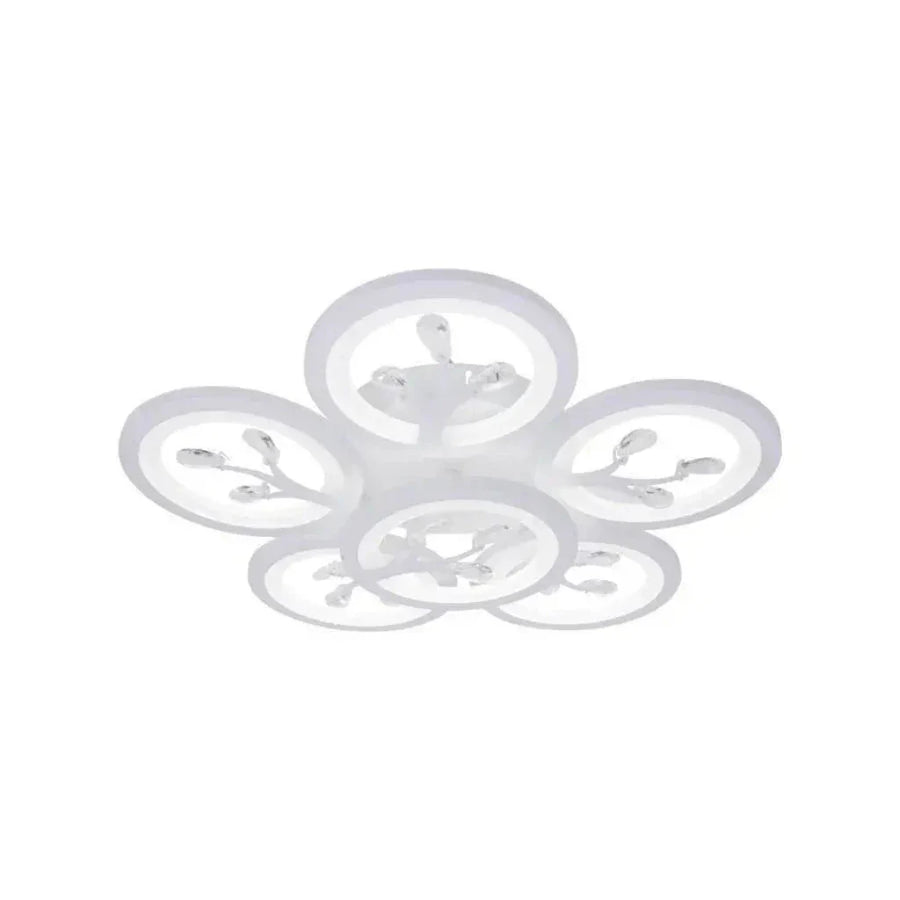 Lustra LED cu telecomanda si cristal DAISY 78W, 6 Elemente, lumina Rece/Calda/Neutra, Dimabila, Alb