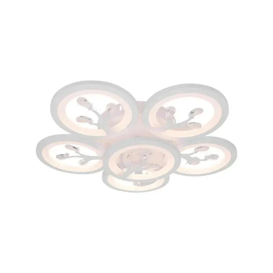 Lustra LED cu telecomanda si cristal DAISY 78W, 6 Elemente, lumina Rece/Calda/Neutra, Dimabila, Alb