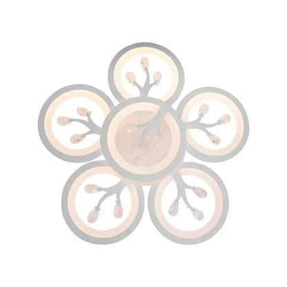 Lustra LED cu telecomanda si cristal DAISY 72W, 6 Elemente, lumina Rece/Calda/Neutra, Dimabila, Alb