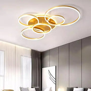 Lustra LED cu telecomanda LYRA 248W, 5 Cercuri, lumina Rece/Calda/Neutra, Dimabila, Auriu Periat