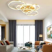Lustra LED cu telecomanda LYRA 248W, 5 Cercuri, lumina Rece/Calda/Neutra, Dimabila, Auriu Periat