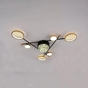 Lustra LED cu telecomanda si cristal MISEL 138W, 7 Elemente, lumina Rece/Calda/Neutra, Dimabila, Negru Auriu