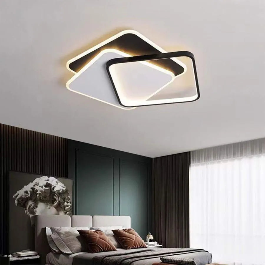 Lustra LED cu telecomanda  OSANNA 128W, 3 Patrate, lumina Rece/Calda/Neutra, Dimabila, Negru