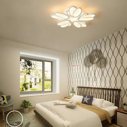 Lustra LED cu telecomanda TULIP 81W, 5 Petale, lumina Rece/Calda/Neutra, Dimabila, Alb