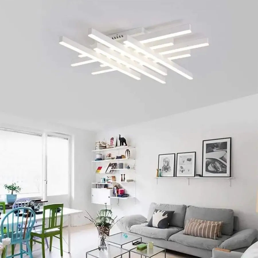 Lustra LED cu telecomanda MORA 160W, 8 Elemente, Liniara, lumina Rece/Calda/Neutra, Dimabila, Alb