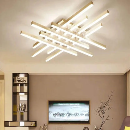 Lustra LED cu telecomanda MORA 160W, 8 Elemente, Liniara, lumina Rece/Calda/Neutra, Dimabila, Alb