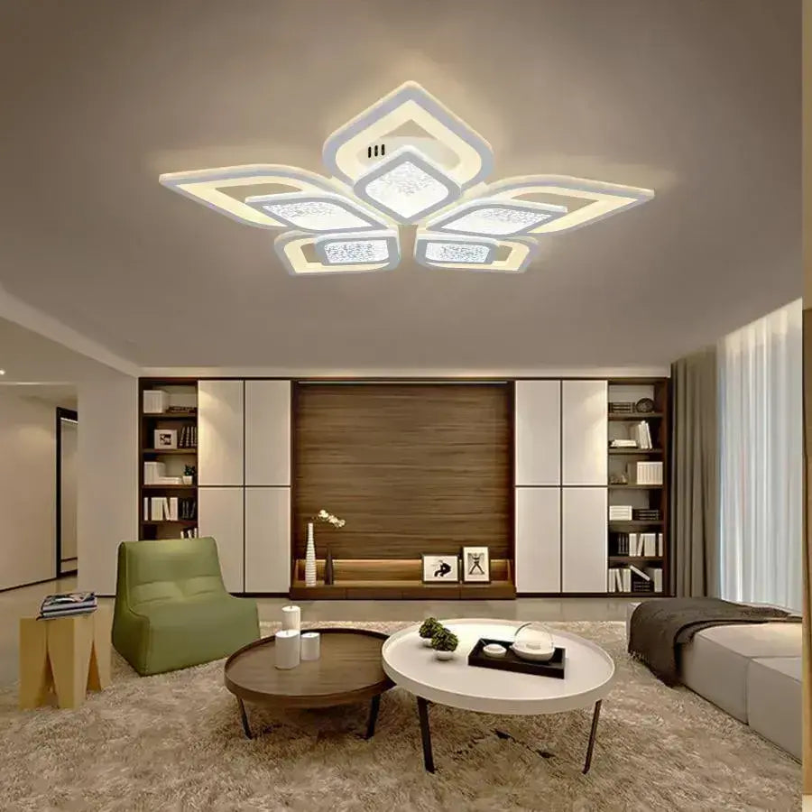 Lustra LED cu telecomanda DALIA 170W, 5 Petale, lumina Rece/Calda/Neutra, Dimabila, Alb