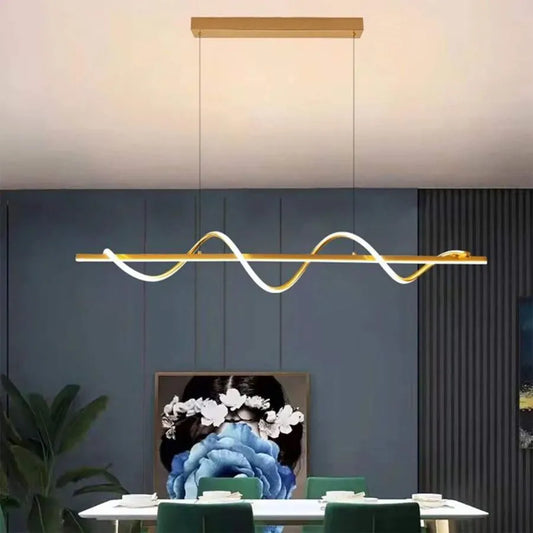 Lustra LED suspendata cu telecomanda AMINIA 80W, Liniara, lumina Rece/Calda/Neutra, Dimabila, Auriu, Inaltime Reglabila