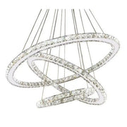Lustra LED suspendata cu telecomanda si cristal TEATRU 36W, 3 Cercuri, lumina Rece/Calda/Neutra, Dimabila, Crom Lucios, Inaltime Reglabila