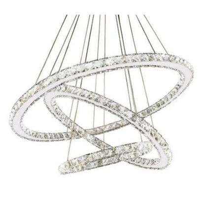 Lustra LED suspendata cu telecomanda si cristal TEATRU 36W, 3 Cercuri, lumina Rece/Calda/Neutra, Dimabila, Crom Lucios, Inaltime Reglabila