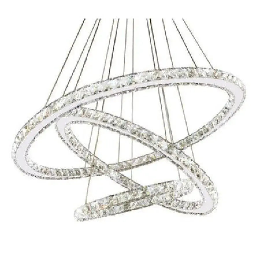 Lustra LED suspendata cu telecomanda si cristal TEATRU 36W, 3 Cercuri, lumina Rece/Calda/Neutra, Dimabila, Crom Lucios, Inaltime Reglabila