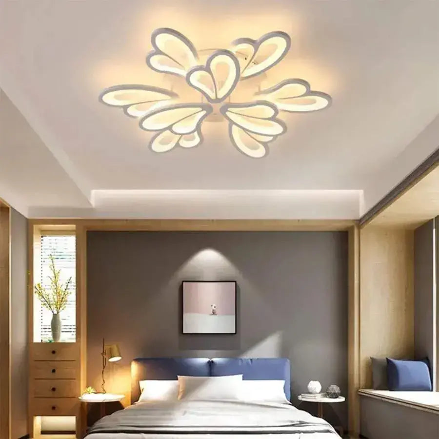 Lustra LED cu telecomanda BLOSSOM 107W, 9 Petale, lumina Rece/Calda/Neutra, Dimabila, Alb