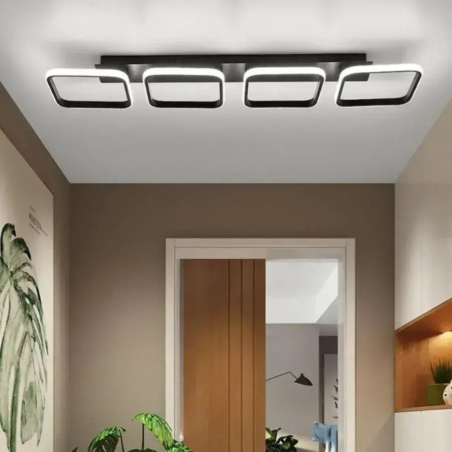 Lustra LED VERTEX 45W, 4 Patrate, Liniara, lumina Rece/Calda/Neutra, Neagra