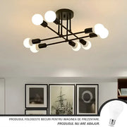 Lustra Clasica Modernist Octa, 8x E27, Negru, Design Modern, Metal, Fara Abajur