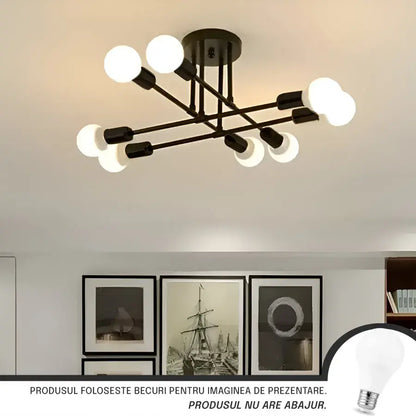 Lustra Clasica Modernist Octa, 8x E27, Negru, Design Modern, Metal, Fara Abajur