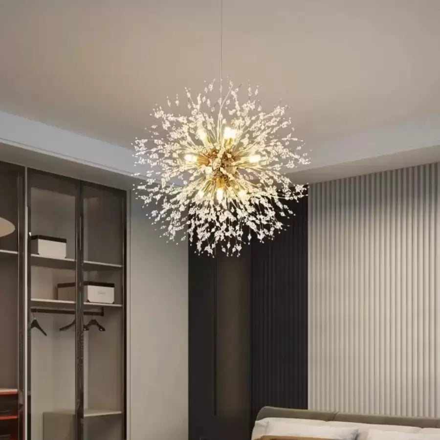 Candelabru Cristal Schönbrunn, 9x G9, Diametru 50 cm, Auriu Lucios, Inaltime Reglabila