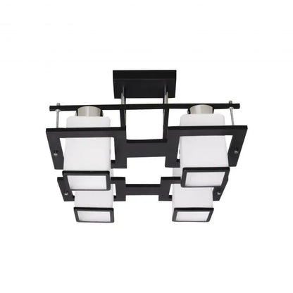 Lustra Clasica Aramis cu lemn, Abajur Patrat, 4 X Dulie E27, Alb / Negru
