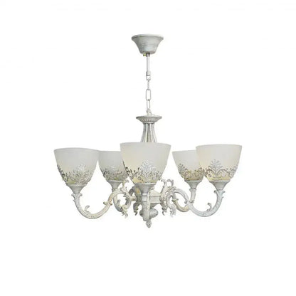 Lustra VINTAGE, tip Pendul cu brate, COTTAGE, Circulara, 5xE27, Sticla si Metal, Alb