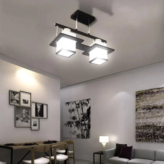 Lustra Clasica Aramis cu Lemn Abajur Patrat 2X E27 Gri Negru